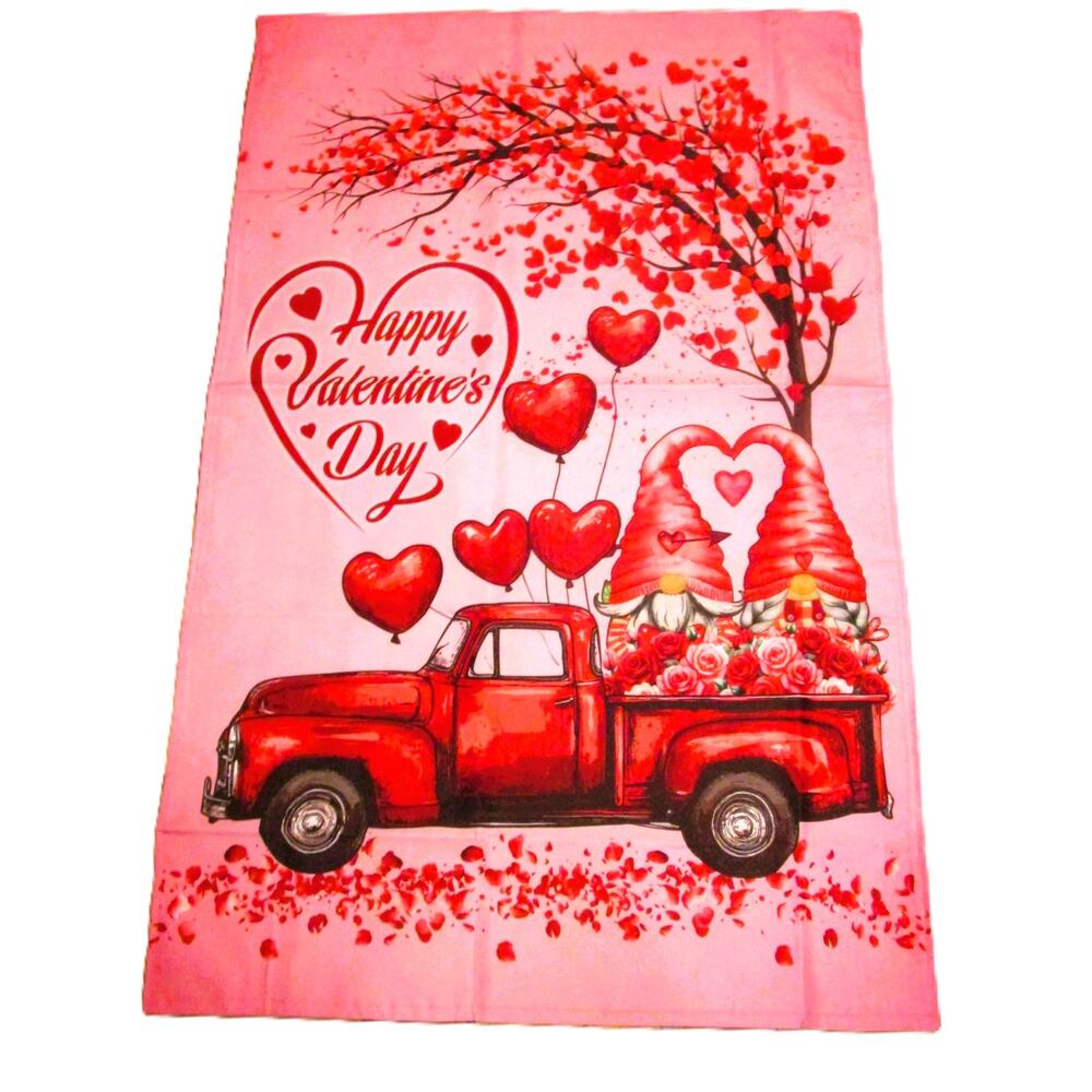 Valentine’s Day Pink Garden Flag Truck Gnomes Roses & Heart Balloons 2x3 Feet